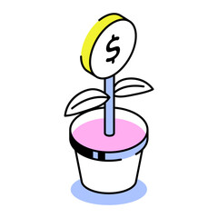 An isometric style icon representing money growth