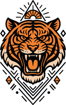 Tiger Head Sacred Geometry Emblem Illustration