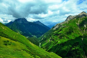 Fototapeta premium Austrian Alps - view of the Mountain Biberkopf near the town of Warth in the Lechtal Alps
