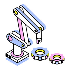 An isometric style icon representing automated manufacturing