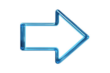 Blue glass arrow outlining a pointer icon, indicating right direction and navigation on transparent background