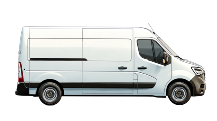 White delivery van with clean exterior, spacious cargo area, and modern transportation utility ideal for logistics service isolated on white background.