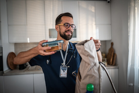Medical professional preparing healthy meal prep lunch