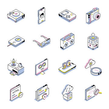 Pack of Technology and Innovation Isometric Style Icons 
