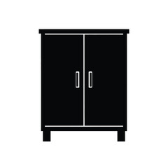 Black silhouette of a two-door cabinet with handles