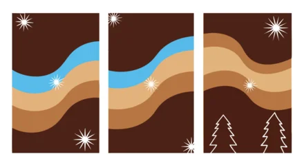 Gardinen Braun Abstract minimalist winter landscape artwork featuring earthy brown backdrops with flowing forms and starry elements for digital design assets  © khafid