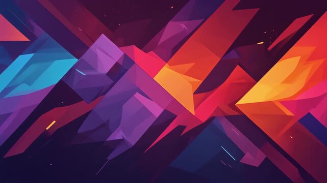 Abstract geometric background with sharp contrast and a modern style featuring overlapping colorful shapes in shades of purple, red, and orange