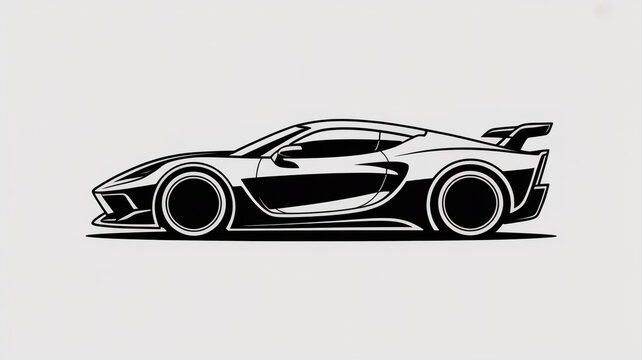 Minimalist black outline of a luxury hypercar, sleek aggressive stance, streamlined speed design, sculpted hood, wide wheels, dynamic flow, high-contrast vector, elite automotive art.