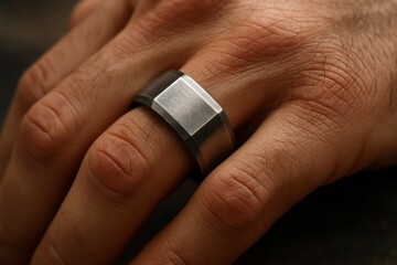 Fototapeta premium Men’s Metal Ring on Finger – Close-Up