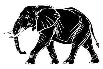 Stylized white line drawing of an elephant on a black background