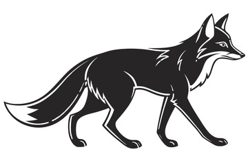 Stylized black fox silhouette walking on black background