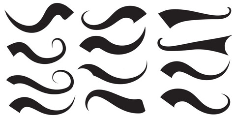 Vector swash swoosh flourish design elements. Curly swish tails and sporty plume swirl logo vector elements for retro banners