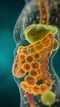 Anatomy of the Human Body: A detailed medical illustration showcasing the intricate inner workings of the human digestive system, highlighting the complexity and functionality of the organs.