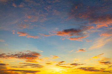 Obraz premium Sky and clouds backdrop during sunrise and sunset,Beautiful Panoramic View of Cloudscape during a colorful sunset or sunrise. Taken on the West Coast of British Columbia, Canada.