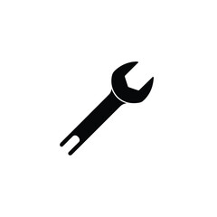 Black silhouette of a wrench on a white background