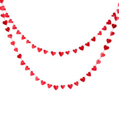 Naklejka premium Red heart garland folded in soft curve. Isolated white background. Png format