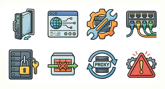 Networking and Cybersecurity Flat Icons Set