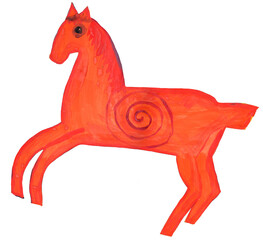 Red horse, Chinese 2026 New Year's symbol, isolated on a white background. Hand drawn Gouache painting