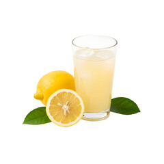 Refreshing glass of cold lemonade with whole and sliced lemons