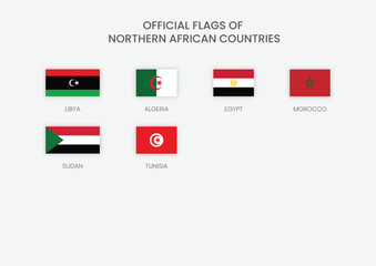 Northern African Countries Official Flags , Algeria flag, Egypt flag, Libya flag, Morocco flag, Sudan flag, Tunisia flag, Western Sahara flags