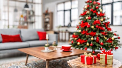 Obraz premium gentle festive glow spreads across a cozy living room creating soft warm holiday charm.