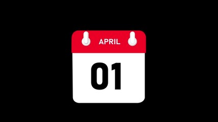 April month 01 date Calendar animation video with black background.4k motion video animation .