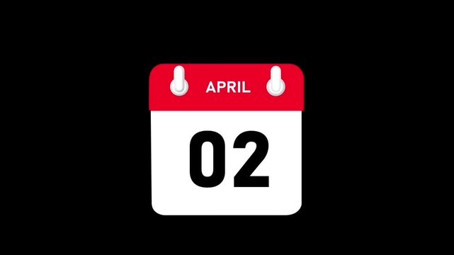 April month 02 date Calendar animation video with black background.4k motion video animation .