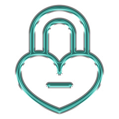 Turquoise heart shaped padlock isolated on transparent background, a symbol of love and security