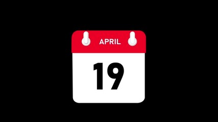 April month 19 date Calendar animation video with black background.4k motion video animation .