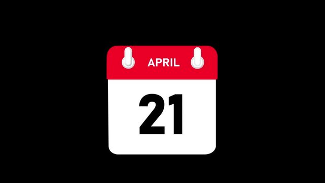 April month 21 date Calendar animation video with black background.4k motion video animation .