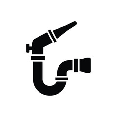 Black silhouette of fire hose nozzle and pipe vector