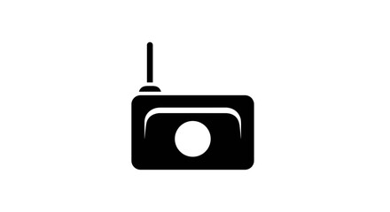 Black and White Radio Icon with Antenna Design.