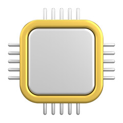 3D microchip icon with clean technology processor design. 3D illustration.