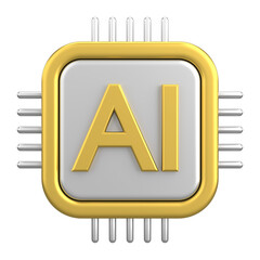 Technology AI chip icon with modern processor design. 3D illustration.