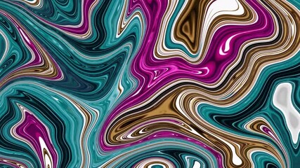 Vibrant abstract fluid art background with swirling teal, magenta, gold and white paints blending into a dynamic marbled pattern, ideal for modern design and wallpaper effects - Powered by Adobe