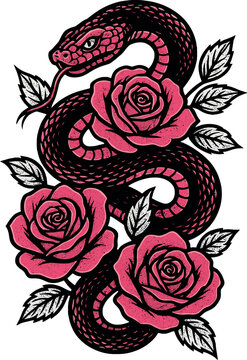 Snake Roses  Art Vector Design Illustration