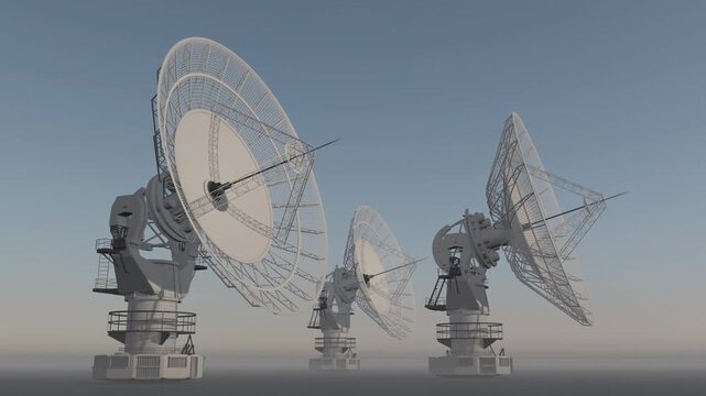 satellite radio antenna dish complex station in motion 3d animation