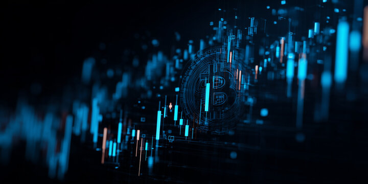 Digital Bitcoin Trading Chart with Blue Candlestick Graph