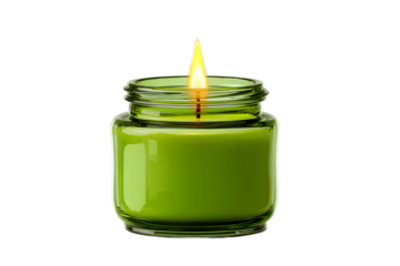 Green Glass Jar Candle with a Bright Flame on a Black Background Aromatic Tranquility