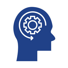 Blue silhouette of a human head with a gear inside
