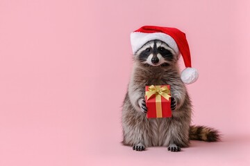 Charming raccoon in festive attire with soft lighting and surroundings