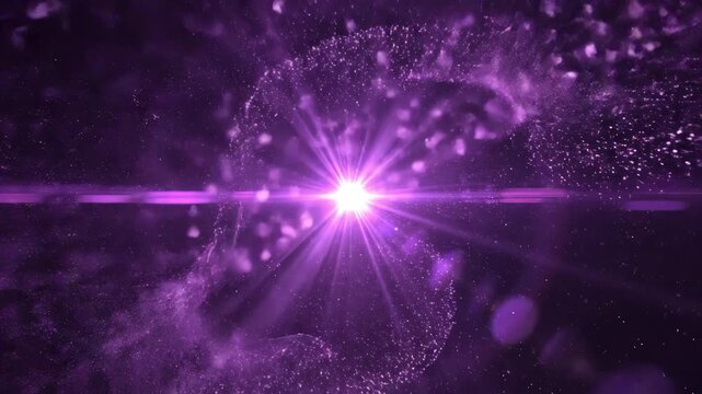 Enigmatic purple cosmic energy unveiling in a galaxy, sparkling light event sequence