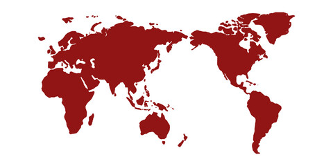 World map (Japan center) red