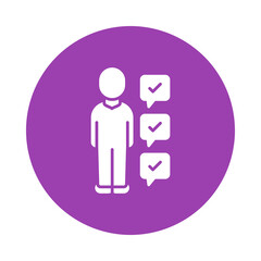 Person with completed tasks and checkmarks in speech bubbles