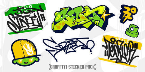 Cool Abstract Urban Graffiti Style Stickers With Some Street Art Lettering Template Set