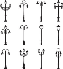 Street  and lamp post icon set design