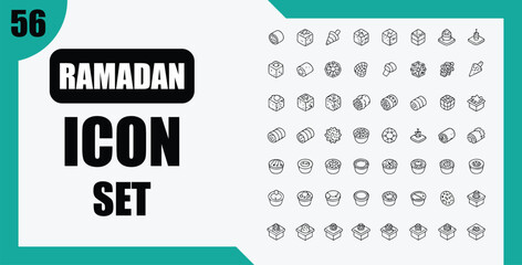 A ramadan icon set with various dessert icons on transparent background silhouette