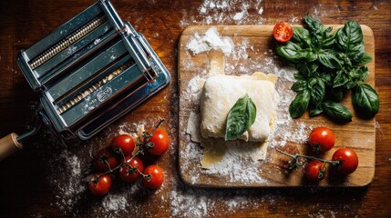 Pasta-making ingredients & machine