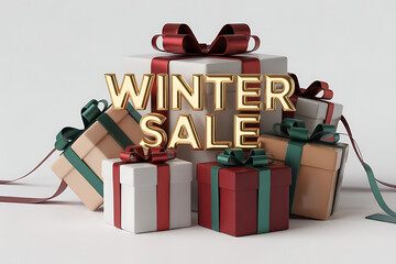 Unwrap Holiday Savings Winter Sale with Elegant Gift Boxes and Golden Text, Get Ready for Festive Shopping Season, Perfect for E-Commerce Marketing and Promotion