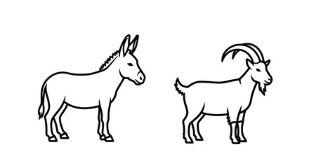 Donkey and Goat Line Art Illustration for Coloring.